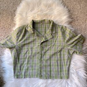 Lime Green Plaid Crop Top